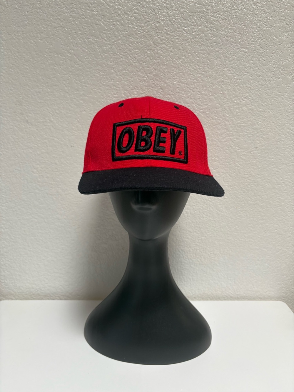 Obey Red and Black Logo Snapback Cap